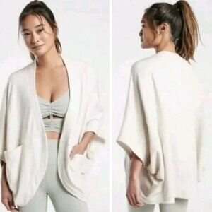 Athleta Women’s Cocoon Wrap Open Poncho Cardigan, Cream - Size XS